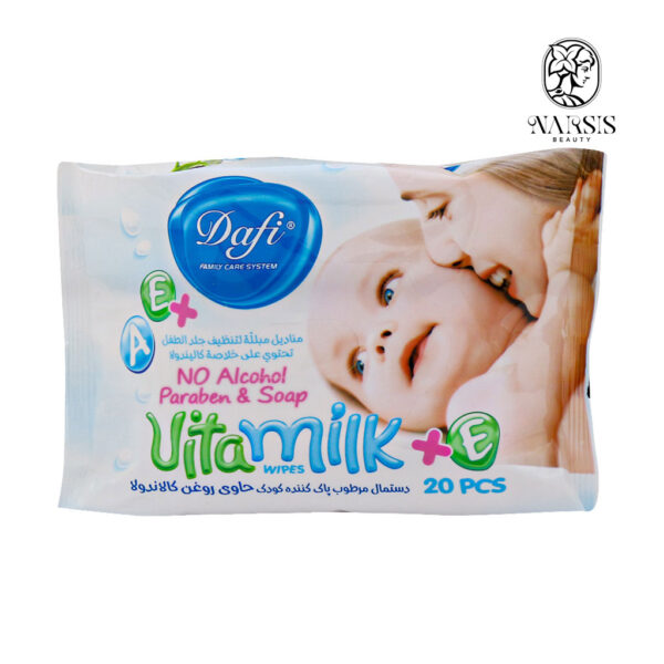 دستمال مرطوب کودک دافی مدل Vita Milk بسته ۲۰ عددی