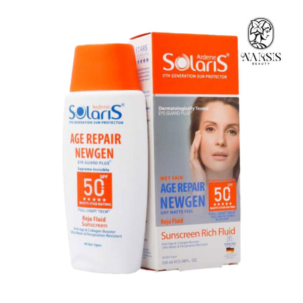 لوسیون فلوئید ضد آفتاب و ضد چروک SPF50 آردن سولاریس مدل ایج ریپیر نیوژن 100 میلی لیتر