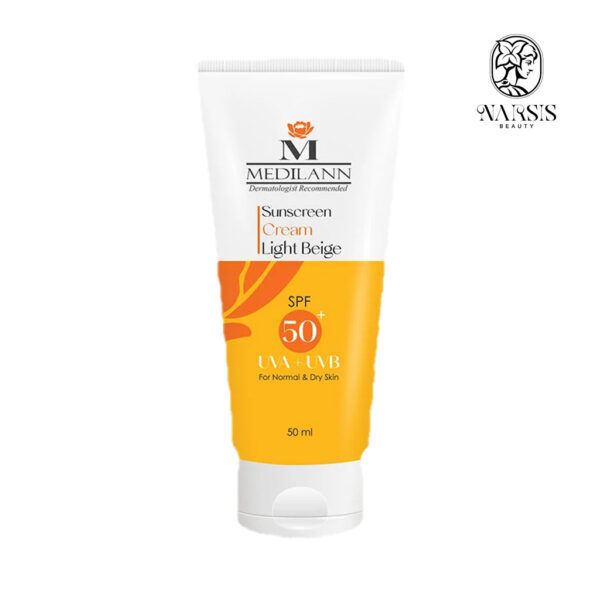 کرم ضد آفتاب مدیلن حاوی مواد رنگی SPF50 بژروشن پوست خشک و معمولی 50 میل